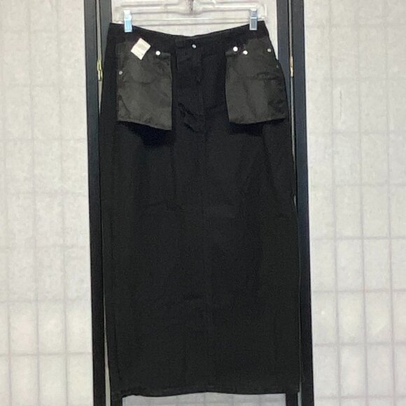 Shein Black Denim Pencil Skirt 6 Midi High Side Slit Stretch Jeans - Picture 7 of 14